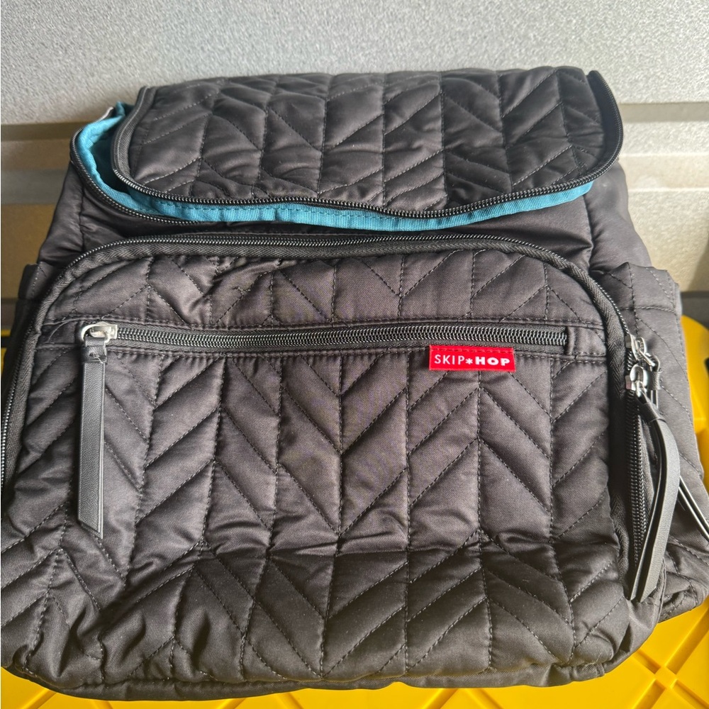 Skip Hop Black Quilted Backpack with Teal Accents